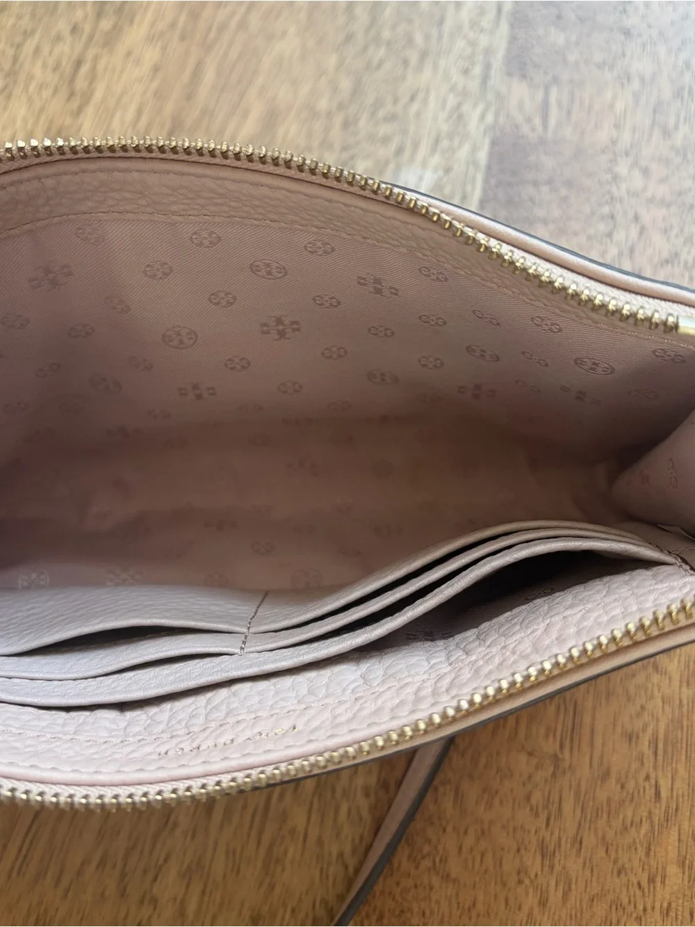 Tory Burch Blush Pink Pebbled Leather Crossbody Clutch Gold Hardware